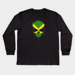 Chaotic Jamaican Flag Splatter Skull Kids Long Sleeve T-Shirt